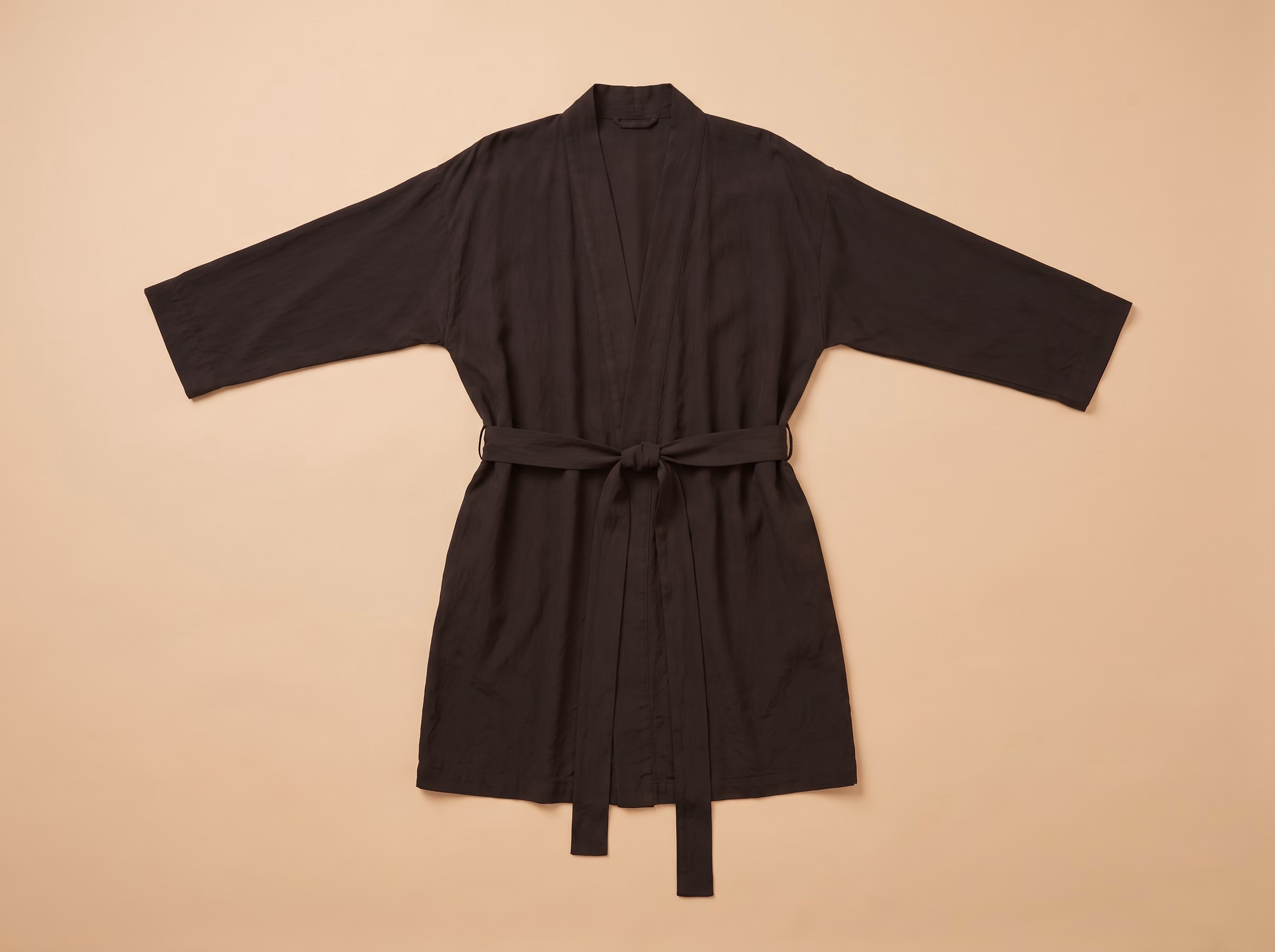 The Mogador robe in Noyau, washed silk, from the front.